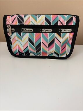 LeSportsac Chevron Cosmetic Pouch in Pink, Teal & Black